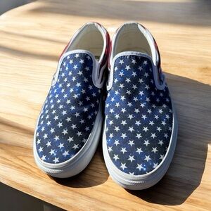 VANS SLIP-ON STARS & STRIPES CUSTOM SHOES – WOMEN’S SIZE 9.5 / MEN’S 7.5